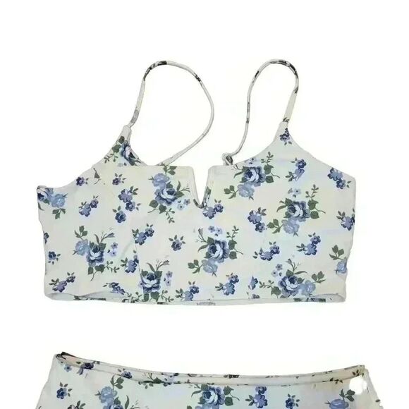Zaful Women's White & Blue Poly/Spandex Floral Bikini w Removeable Pads & Adj St - Picture 4 of 10